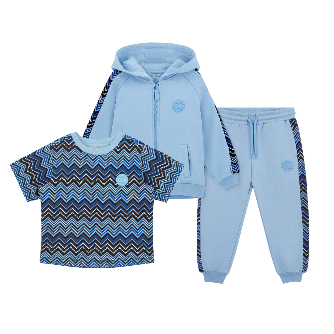 Mitch & Son Boys WARREN & WESTON Blue Zig Zag Three Piece Tracksuit
