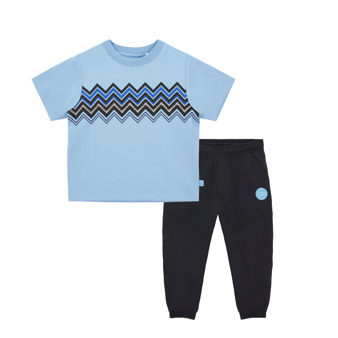 Mitch & Son Boys WALLACE & WALEED Blue Zig Zag Trousers Set