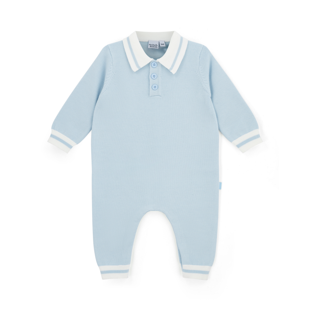 Mitch & Son Boys ZEKE Blue Knitted Polo Romper
