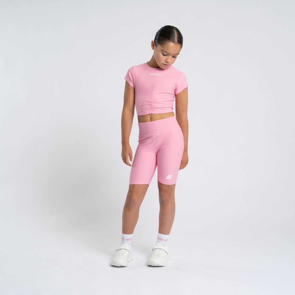 PREORDER SS26 Bonini ASPIRE Pink & White Logo Short Sleeve Ruched Top