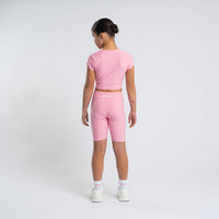 PREORDER SS26 Bonini ASPIRE Pink & White Logo Short Sleeve Ruched Top