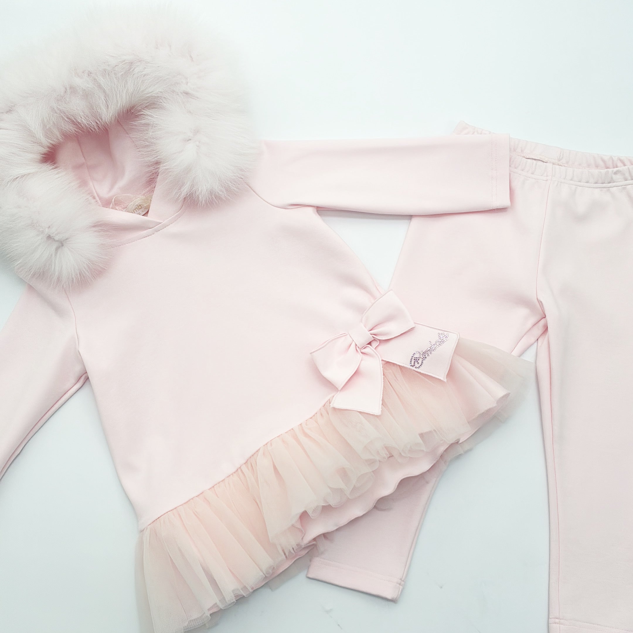 AW25 Bimbalo Pink Fur Tulle Bow Leggings Set