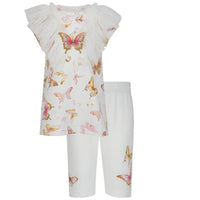 SS26 Daga White Gold & Pink Butterfly Tulle Frill Leggings Set