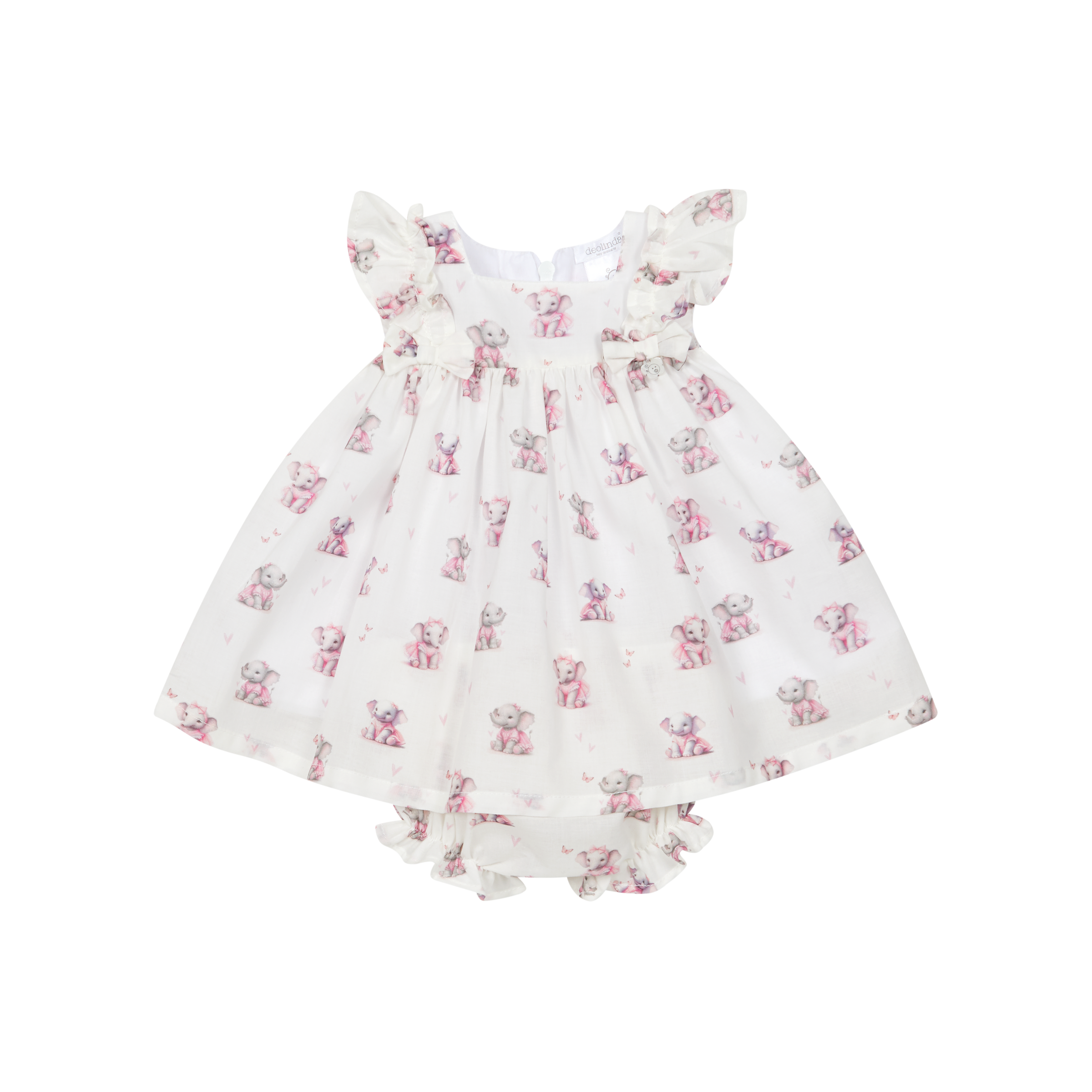 SS26 Deolinda White & Pink & Elephant Print Dress & Knickers Set
