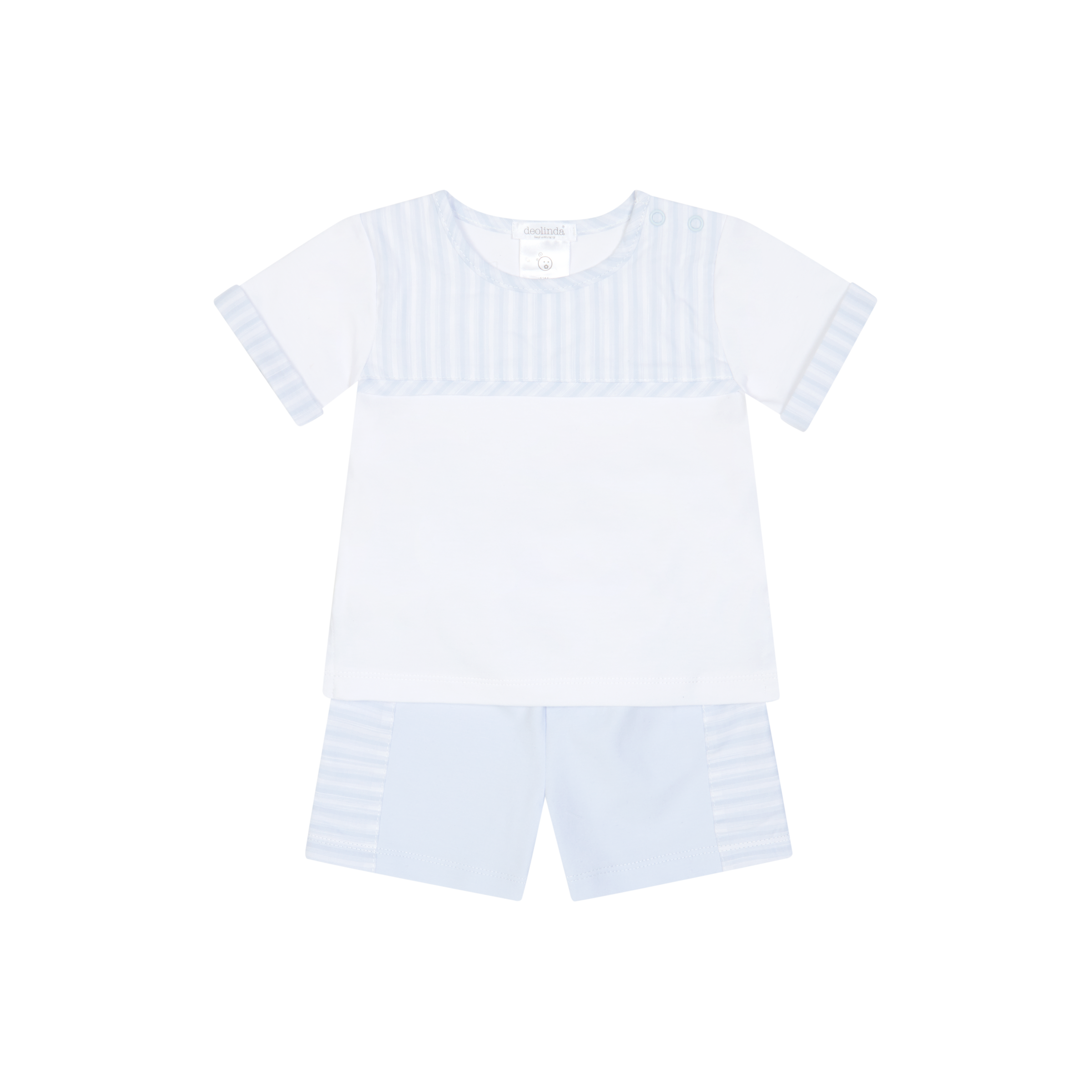 SS26 Deolinda Pale Blue & White Striped Panel Shorts Set