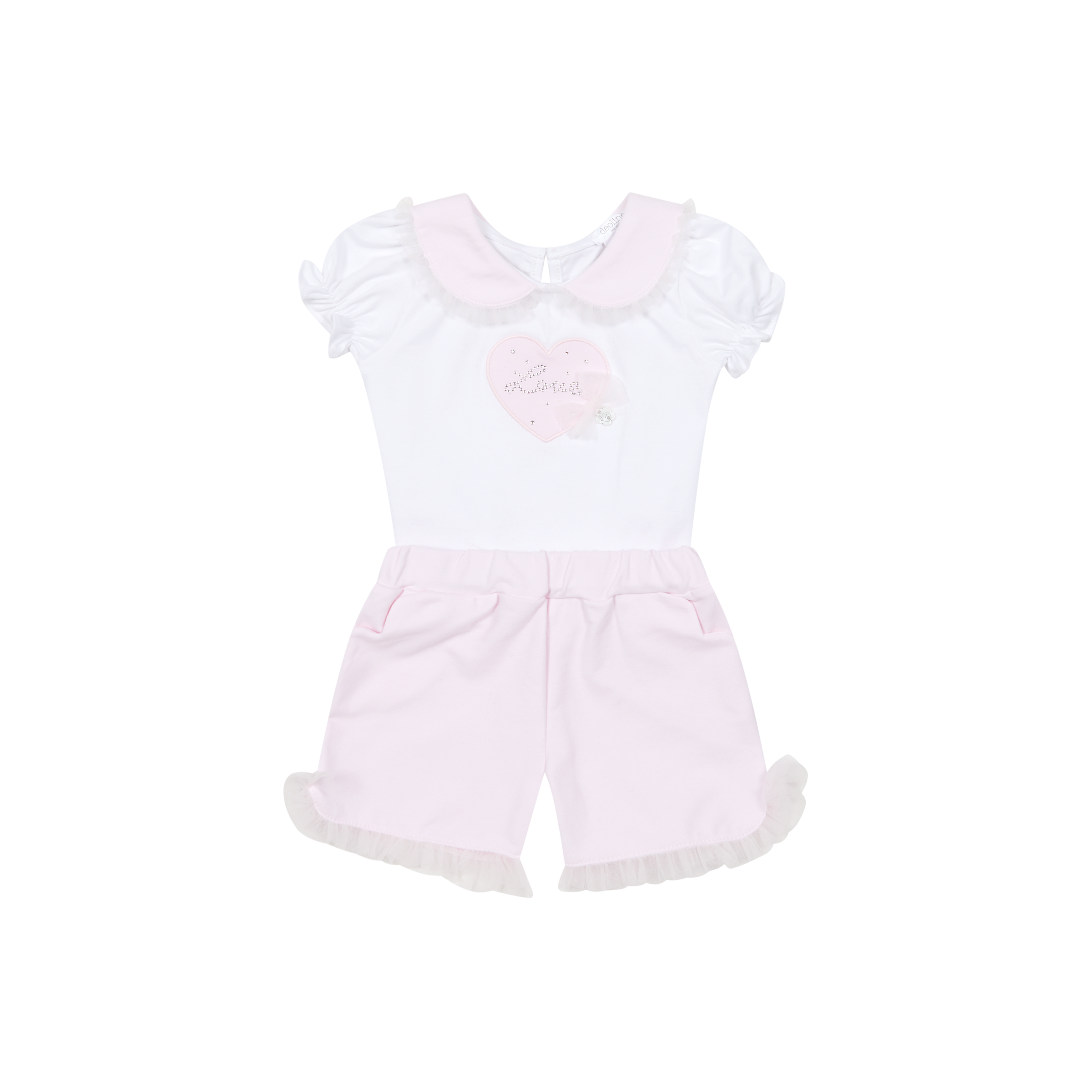 SS26 Deolinda Pink & White 'Love' Tulle Diamanté Shorts Set