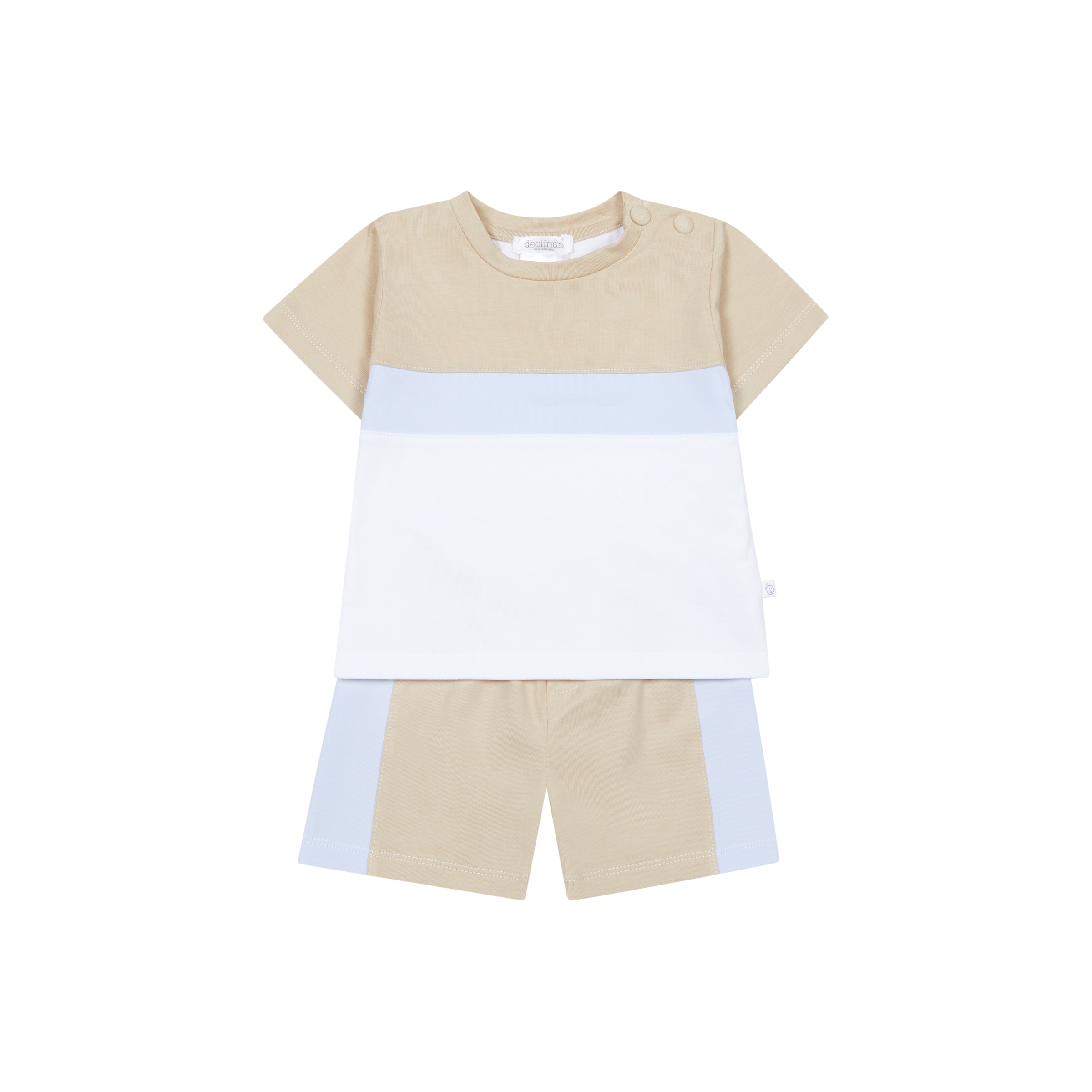 SS26 Deolinda Beige Pale Blue & White Striped Shorts Set
