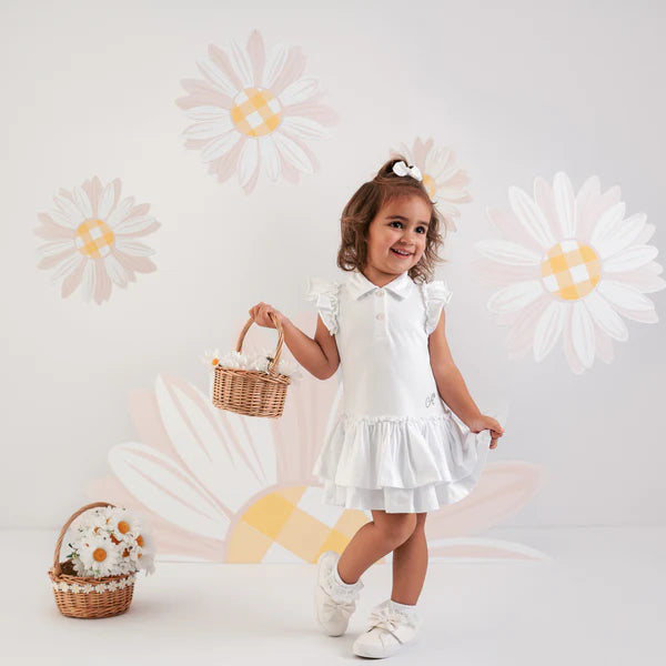 SS25 Little A BEAU White Logo Frill Tennis Dress