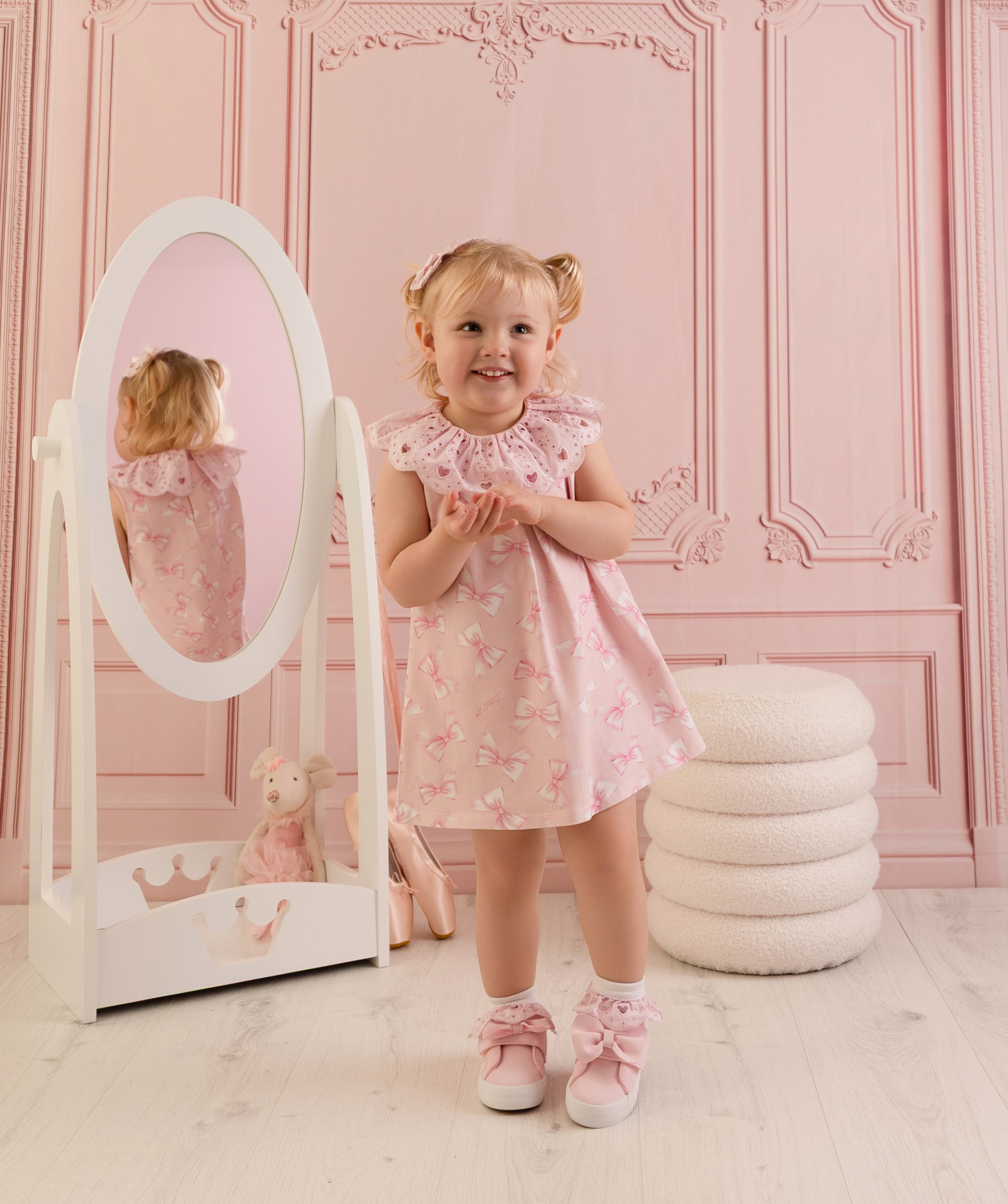 PREORDER SS26 Little A OPAL Pink Bow Print Dress With Knickers