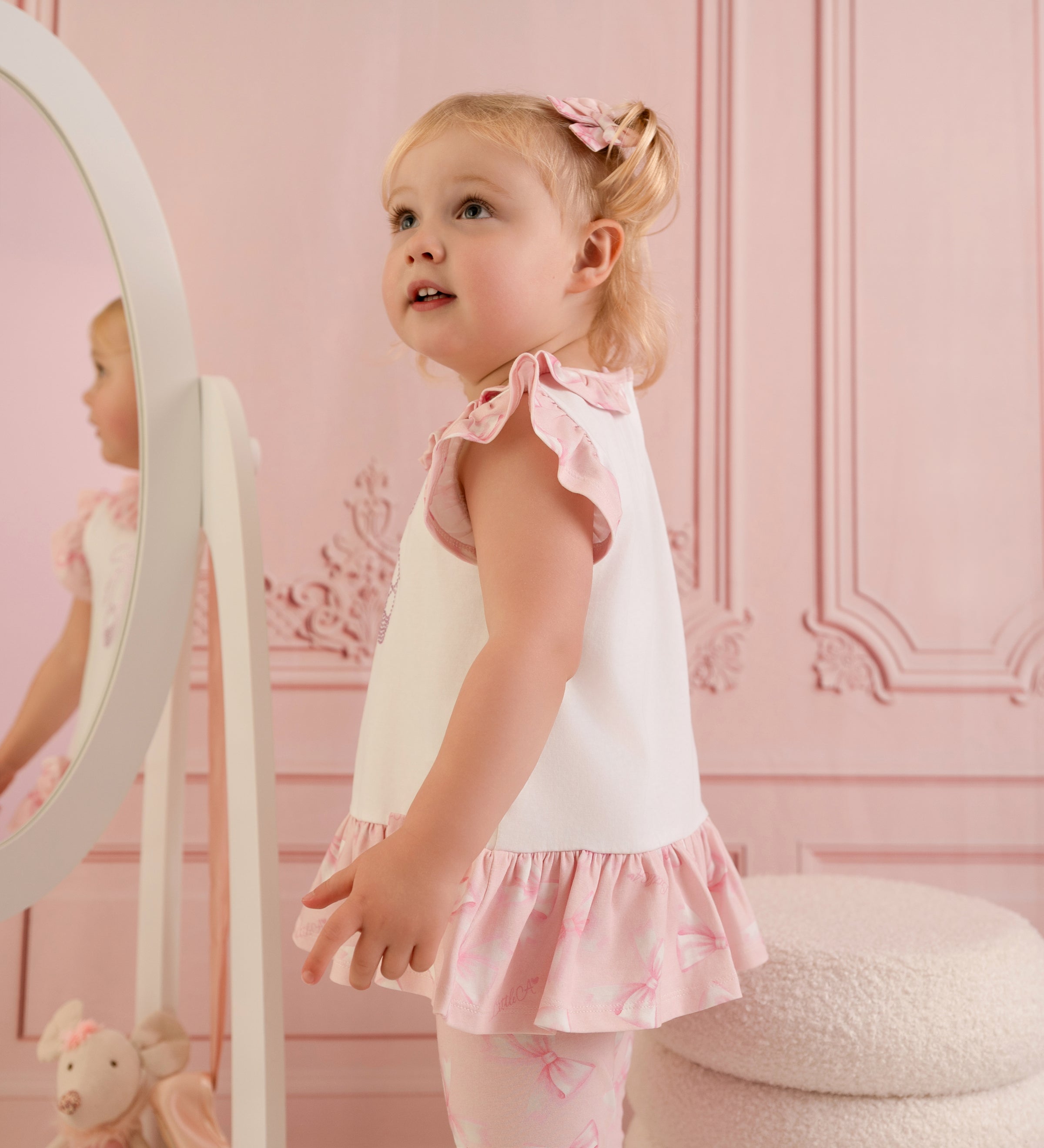 PREORDER SS26 Little A ORIANA Pink Ballet Shoes Bow Print Leggings Set