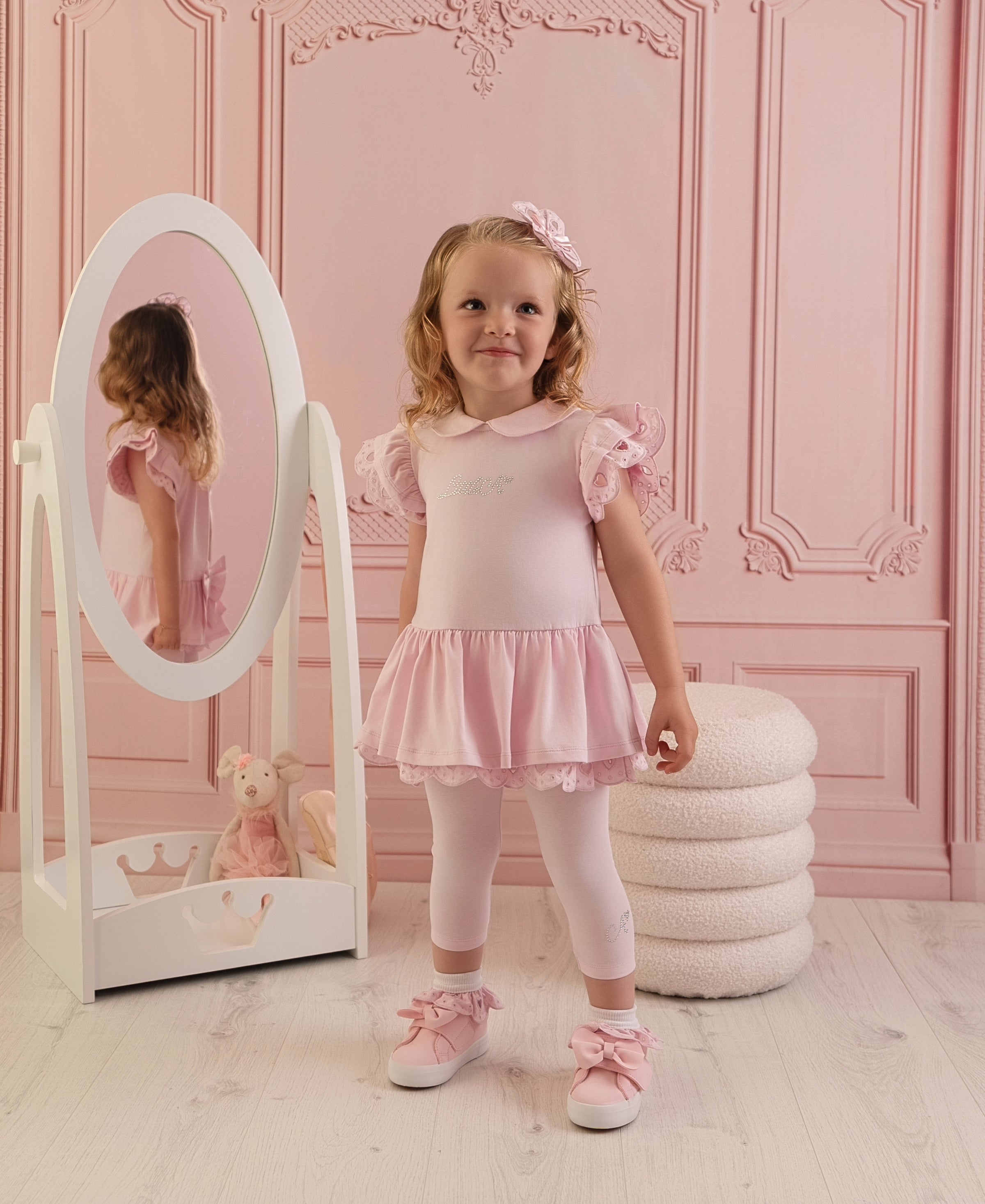 PREORDER SS26 Little A ORELLIA Pink Broderie Anglaise Leggings Set