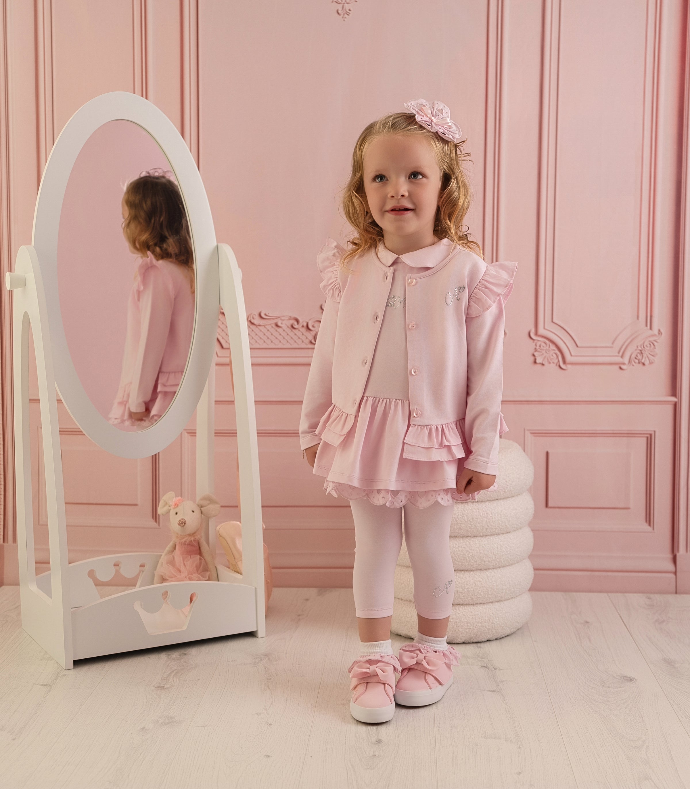 PREORDER SS26 Little A OLIVIA Pink Logo Frill Cardigan