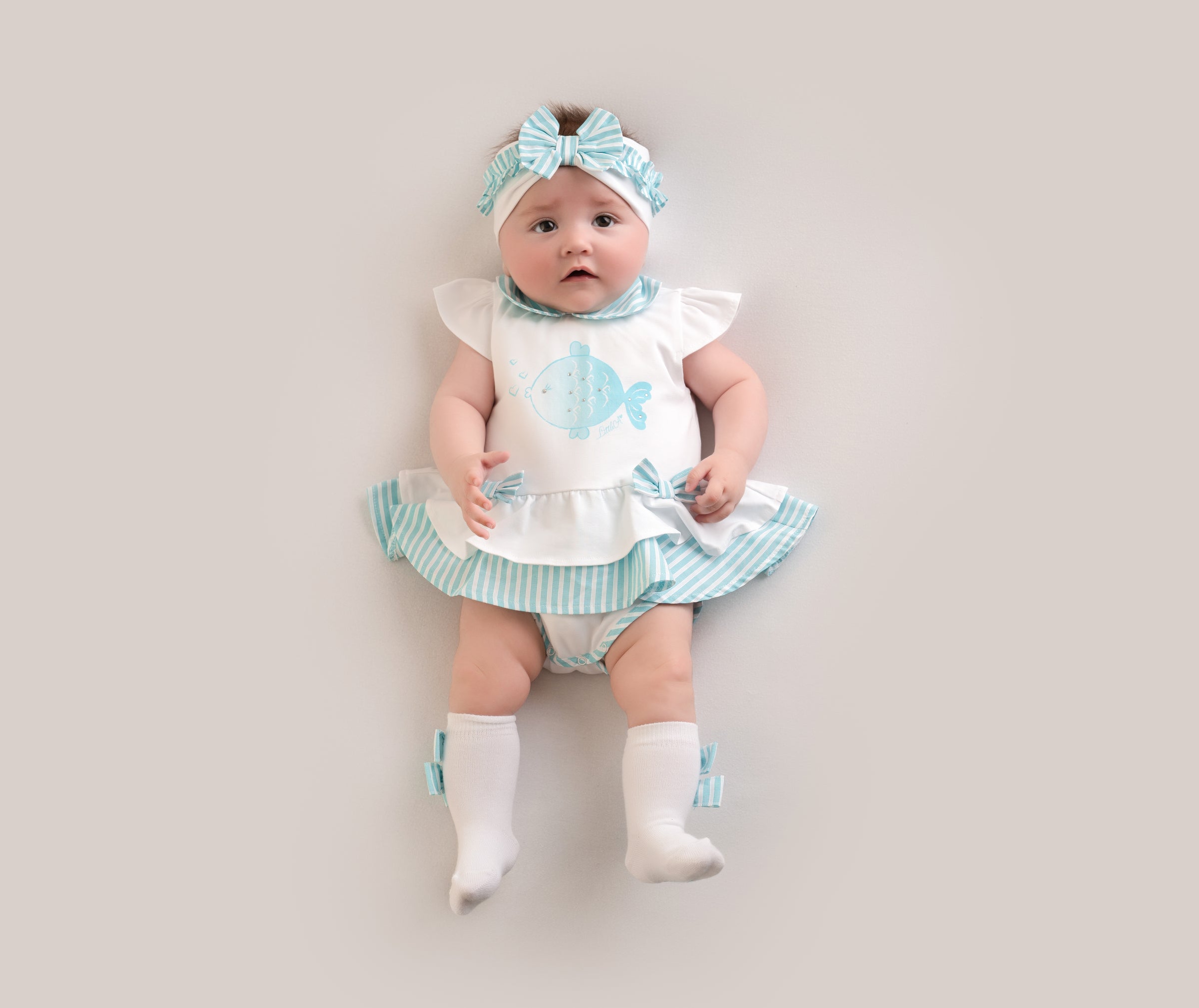 Little A KIRSTY Bright White Striped Fish Romper