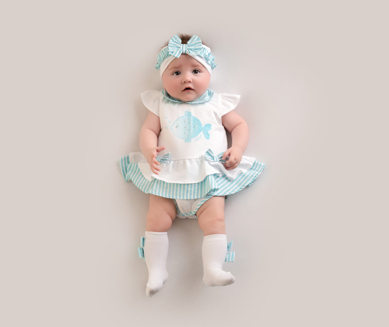 Little A KIRSTY Bright White Striped Fish Romper