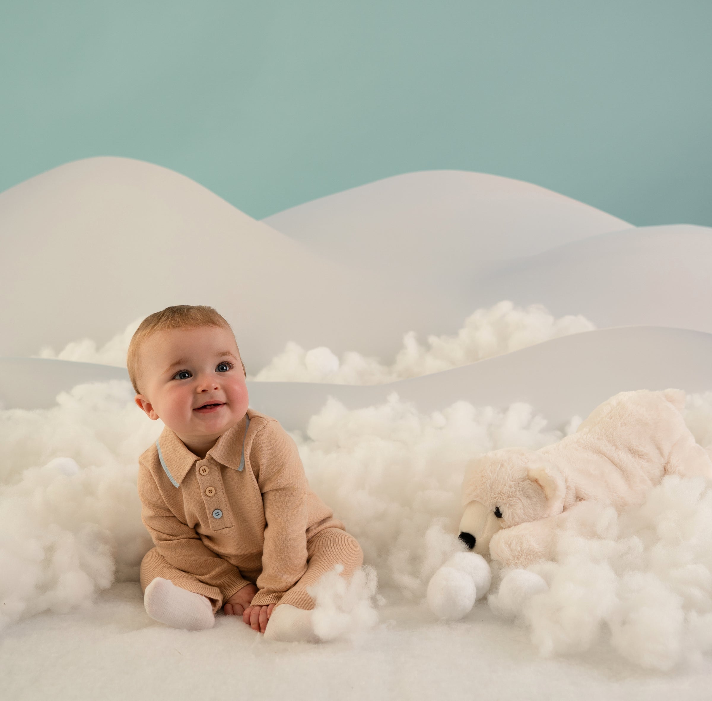 AW25 Mitch & Son Mini MACK Beige Knitted Polo Romper
