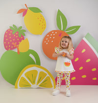 PREORDER SS26 Little A PALMER White Multicoloured Fruit Print Leggings Set