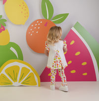 PREORDER SS26 Little A PALMER White Multicoloured Fruit Print Leggings Set