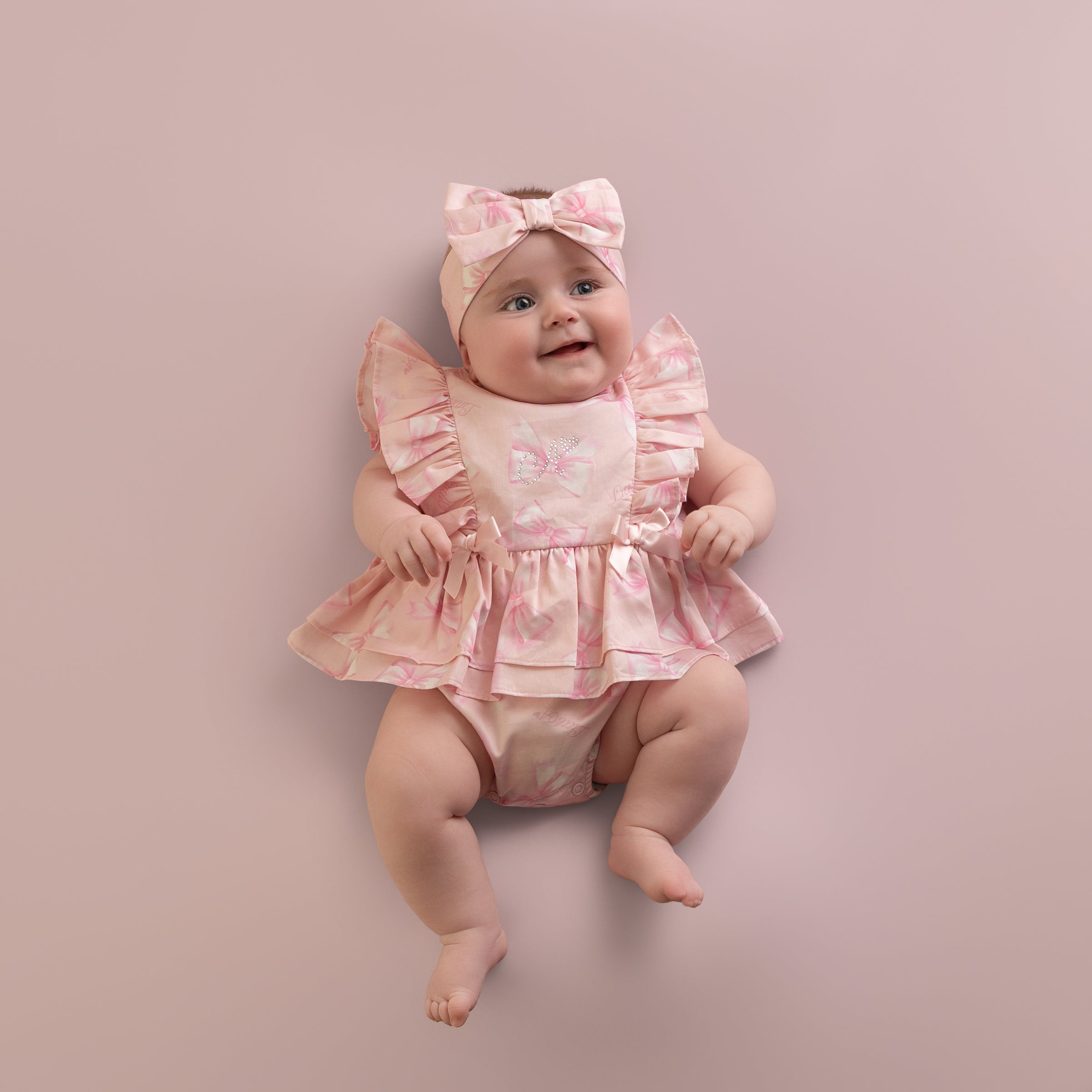 PREORDER SS26 Little A ODESSA Pink Bow Print Romper