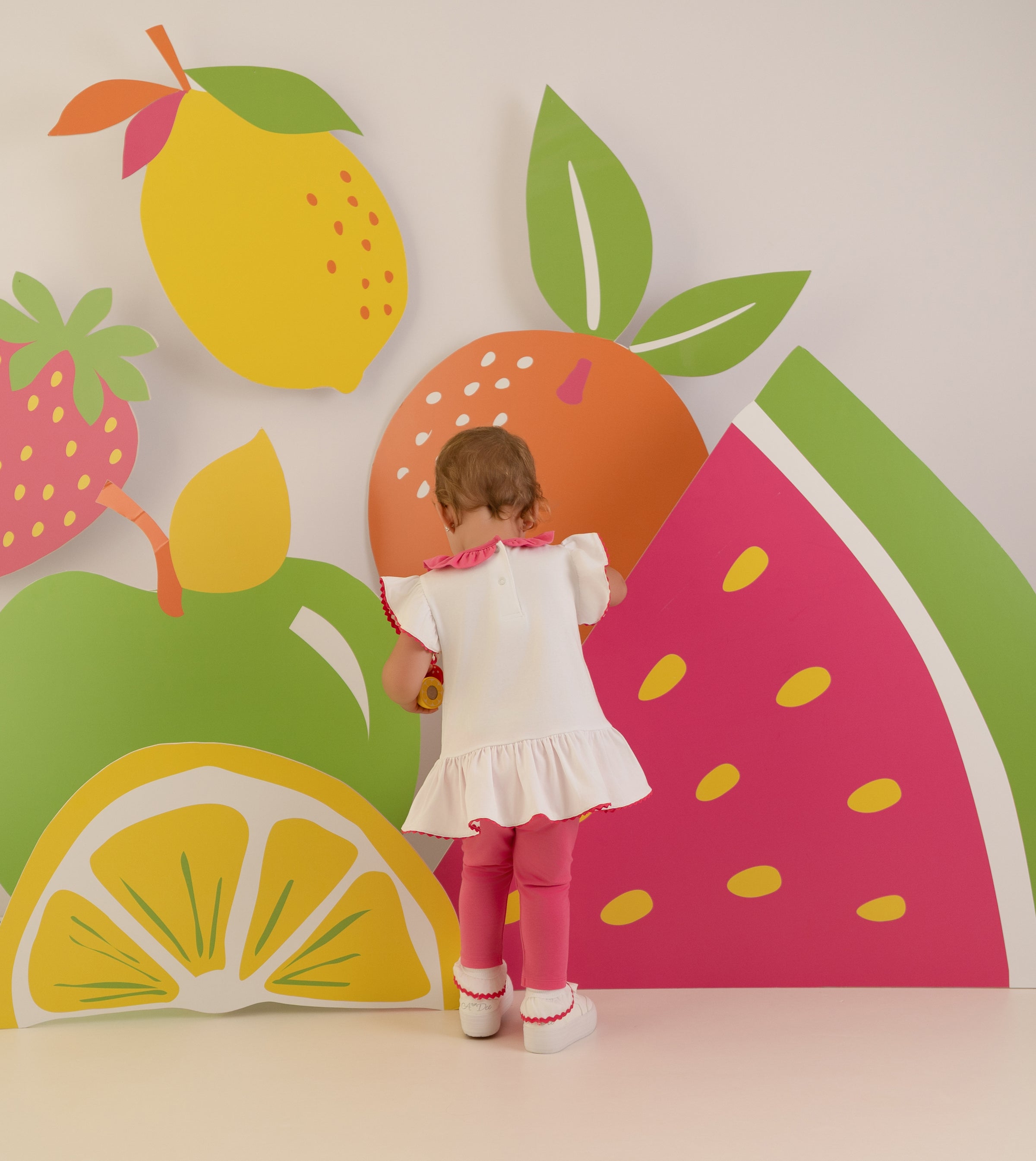 PREORDER SS26 Little A PHOEBE White & Pink Cherry Logo Leggings Set