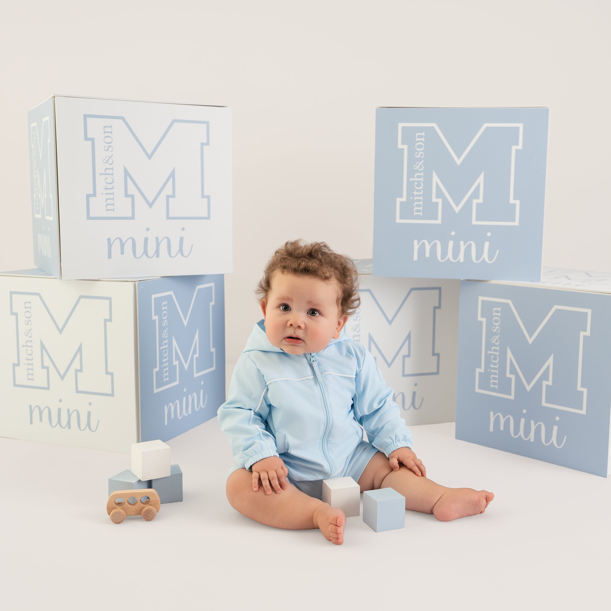 PREORDER SS26 Mitch & Son Mini NOAH Blue & White Piping Hooded Jacket