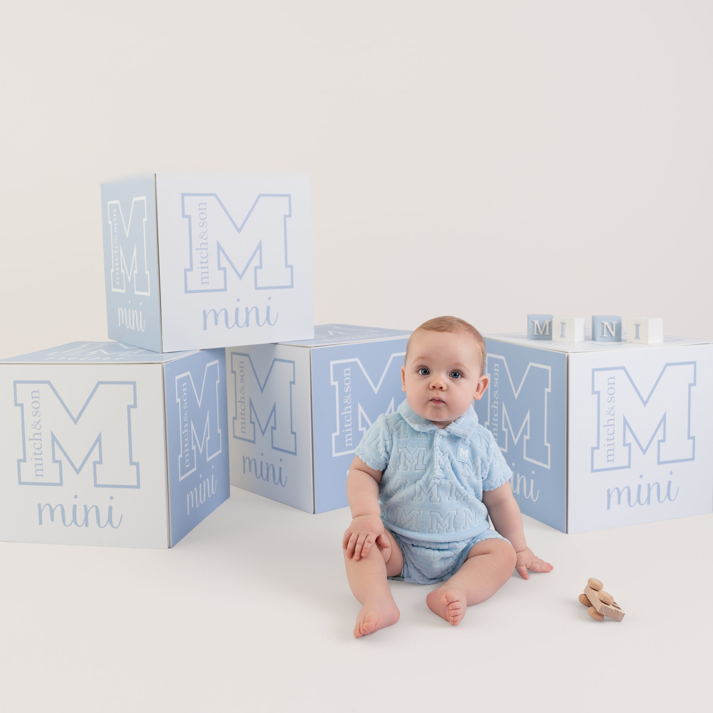 PREORDER SS26 Mitch & Son Mini NICHOLAS Blue Terry Towelling Romper