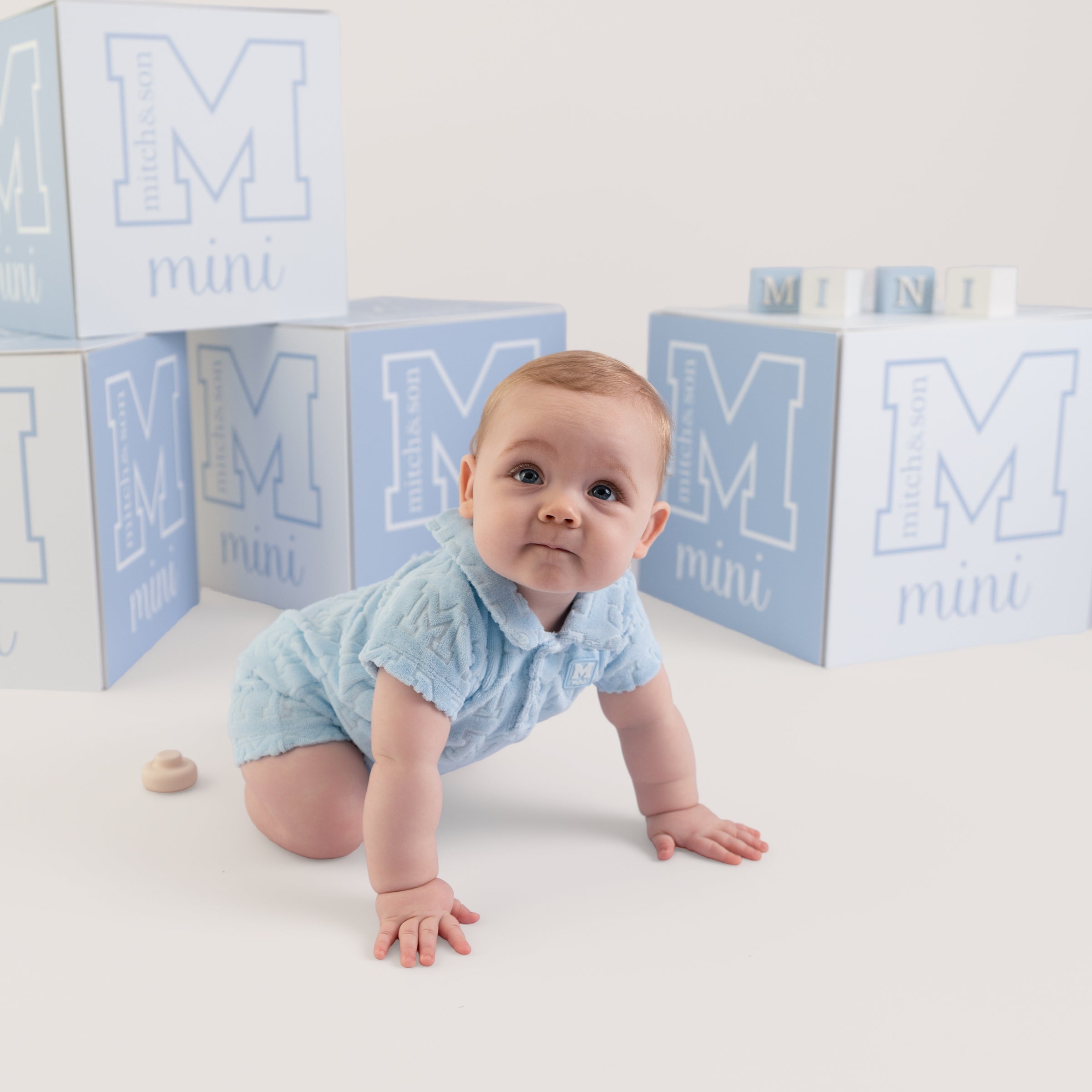 PREORDER SS26 Mitch & Son Mini NICHOLAS Blue Terry Towelling Romper