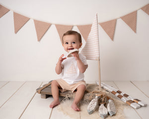 SS24 Mitch & Son Mini SKYLAR Sand Gingham Boat Short Set