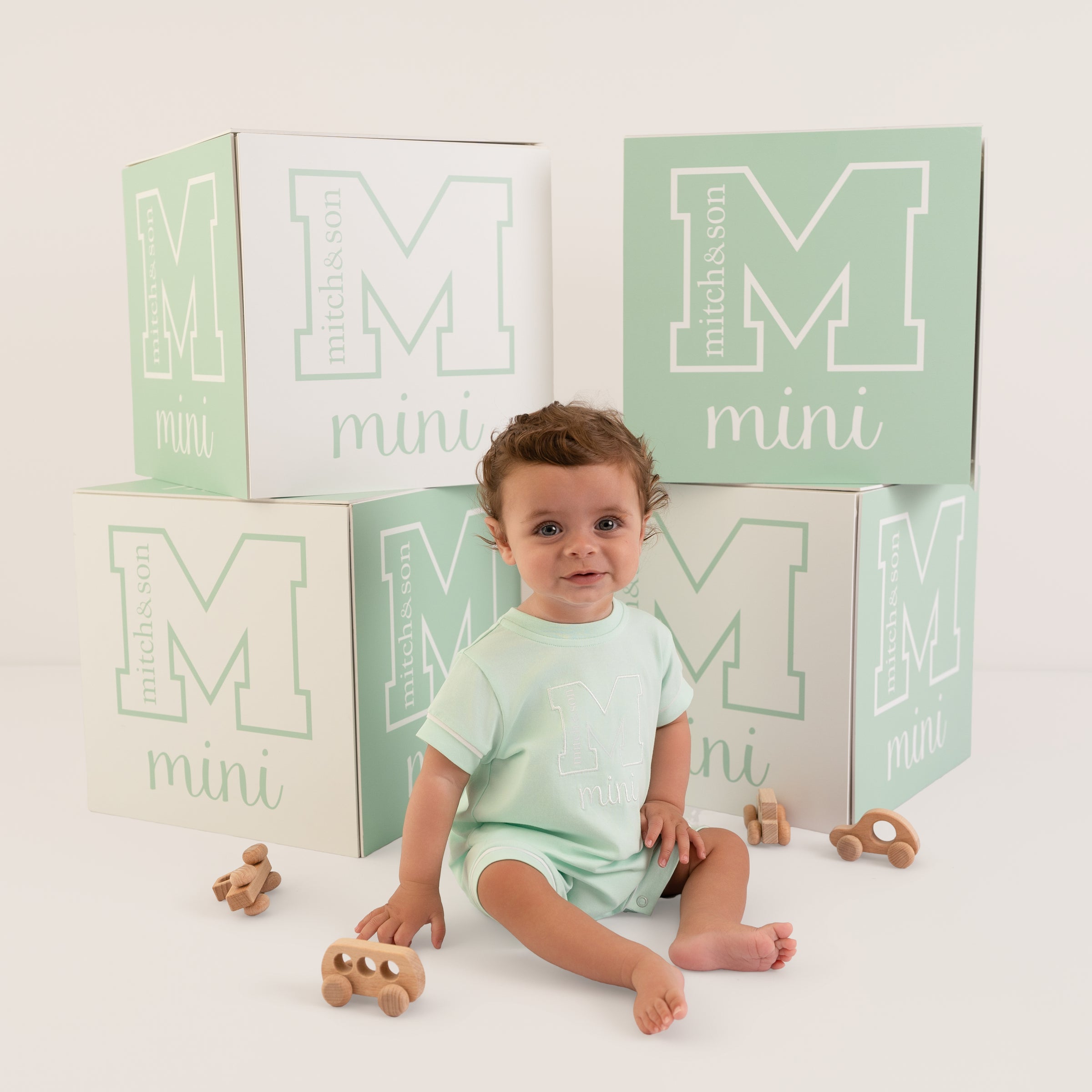 PREORDER SS26 Mitch & Son Mini NELSON Green & White Piping Romper