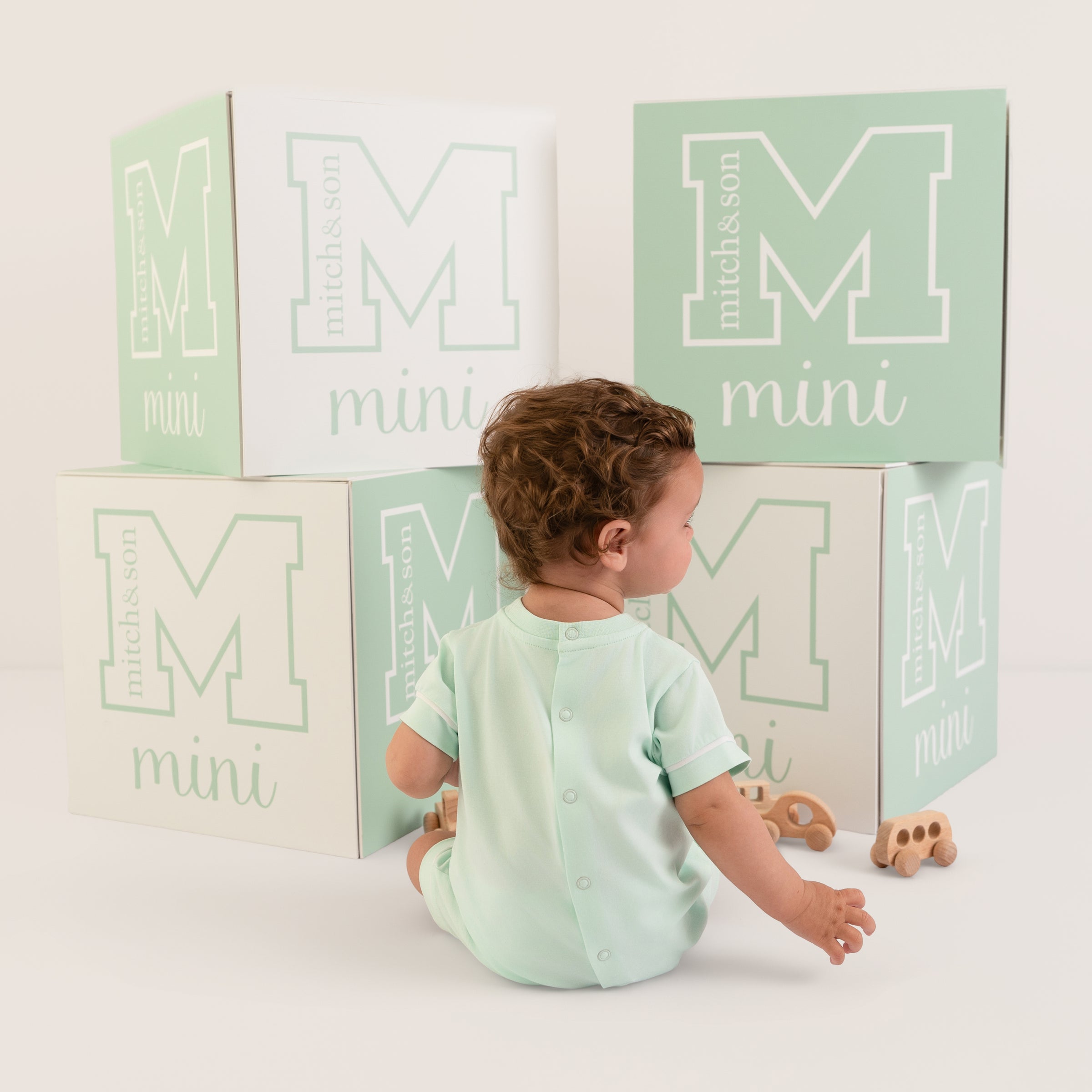 PREORDER SS26 Mitch & Son Mini NELSON Green & White Piping Romper
