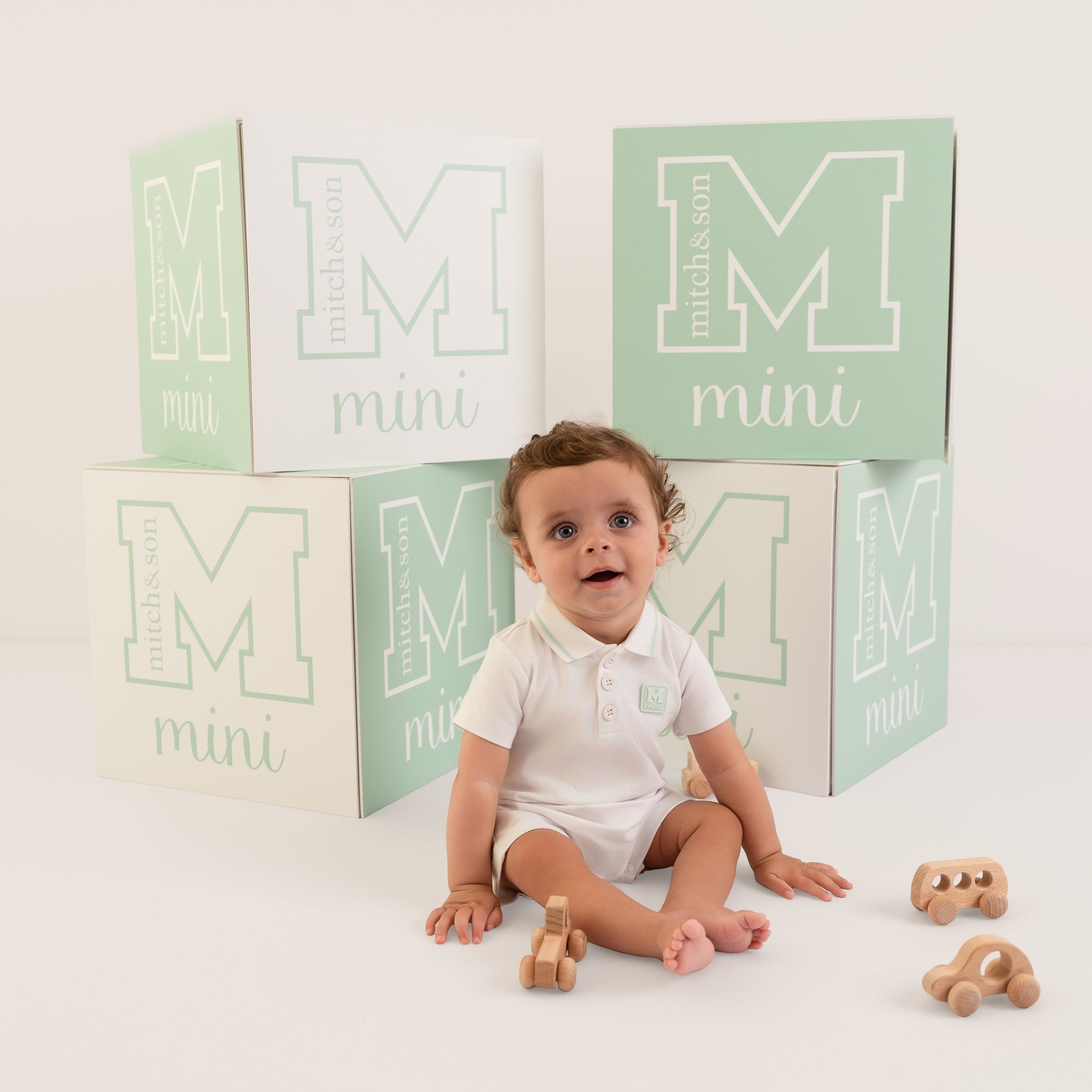 PREORDER SS26 Mitch & Son Mini NASH White & Green Polo Romper