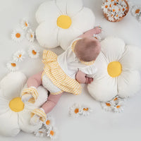 SS25 Little A BILLIE White & Yellow Checked Daisy Frill Romper
