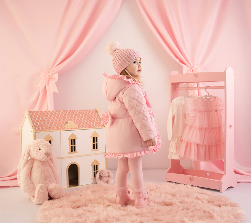 AW25 Little A KAIA Pink Hearts Bow Frill Coat