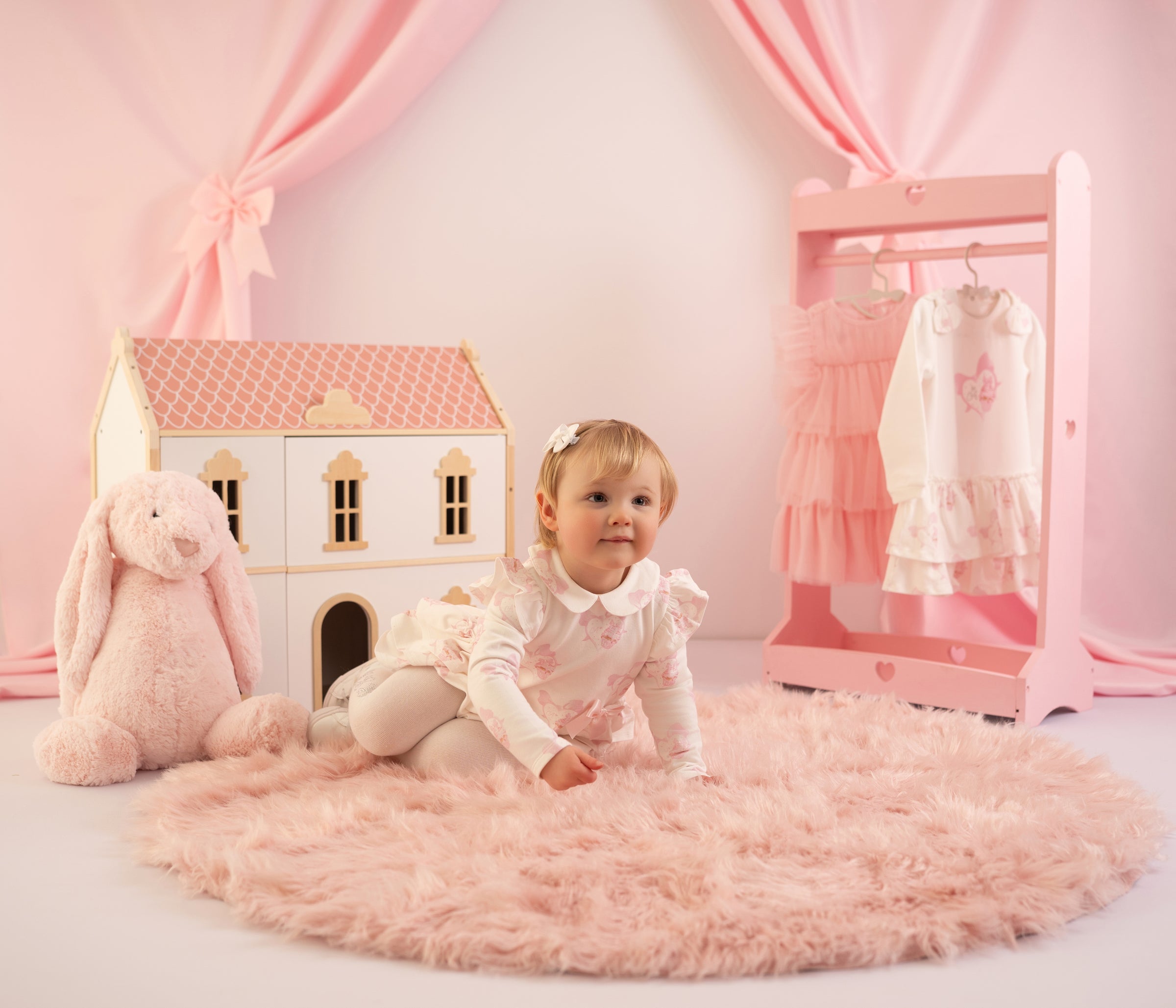 AW25 Little A JOURNEY White & Pink Cupcake Print Romper