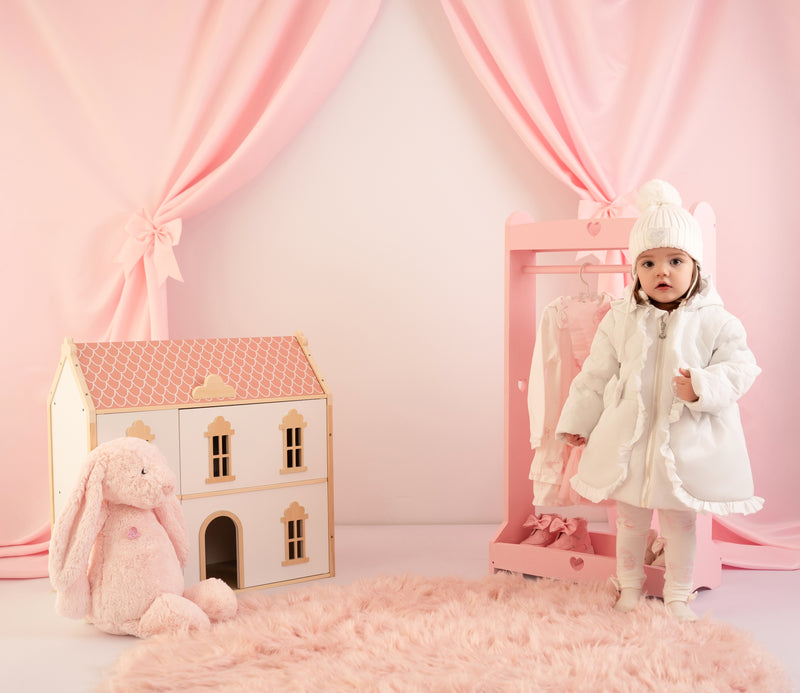 AW25 Little A KAIA White Hearts Bow Frill Coat
