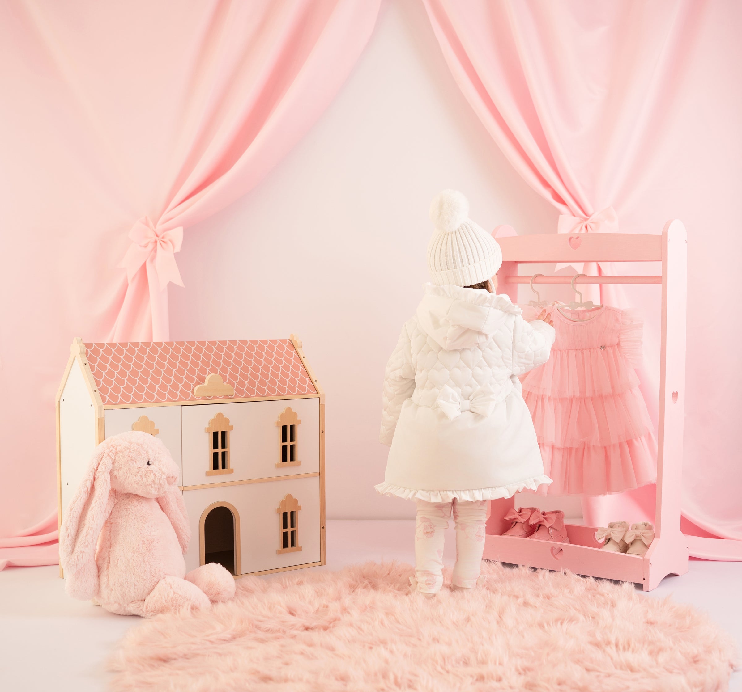 AW25 Little A KAIA White Hearts Bow Frill Coat