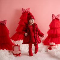 AW25 Little A KAIA Red Hearts Bow Frill Coat
