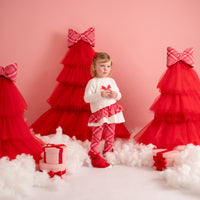 PREORDER AW25 Little A KIARA White & Red Bow Check Frill Leggings Set