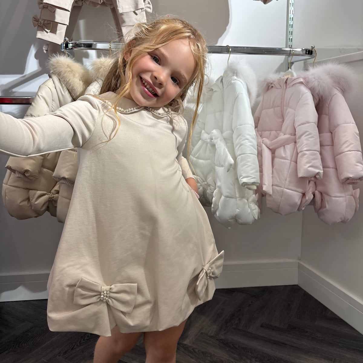 Bimbalo Girls Beige Puffball Dress