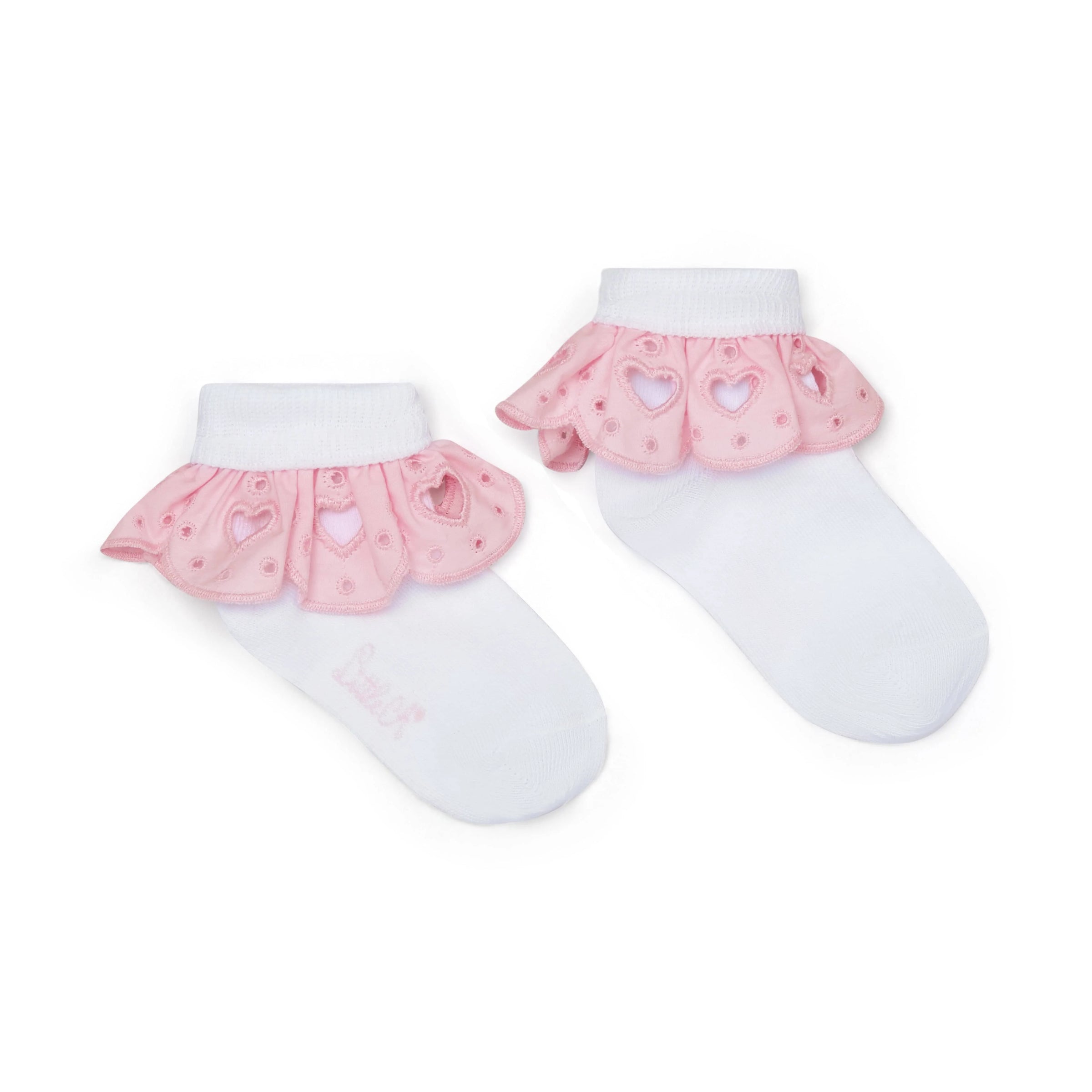 SS26 Little A ONA White & Pink Broderie Anglaise Frill Ankle Socks