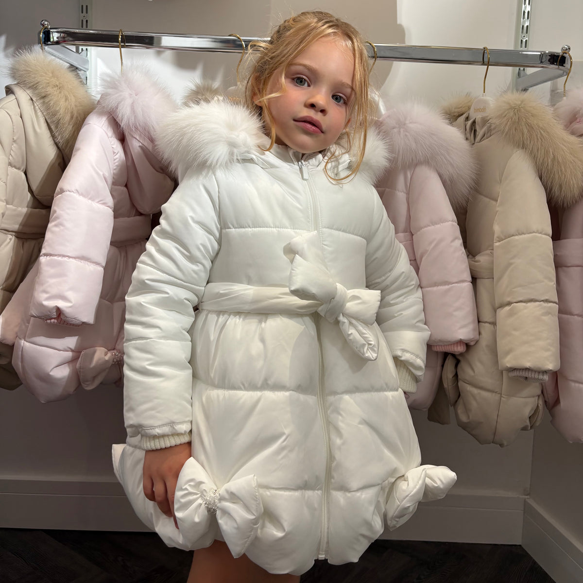 Bimbalo Girls Ivory Puffball Fur Coat