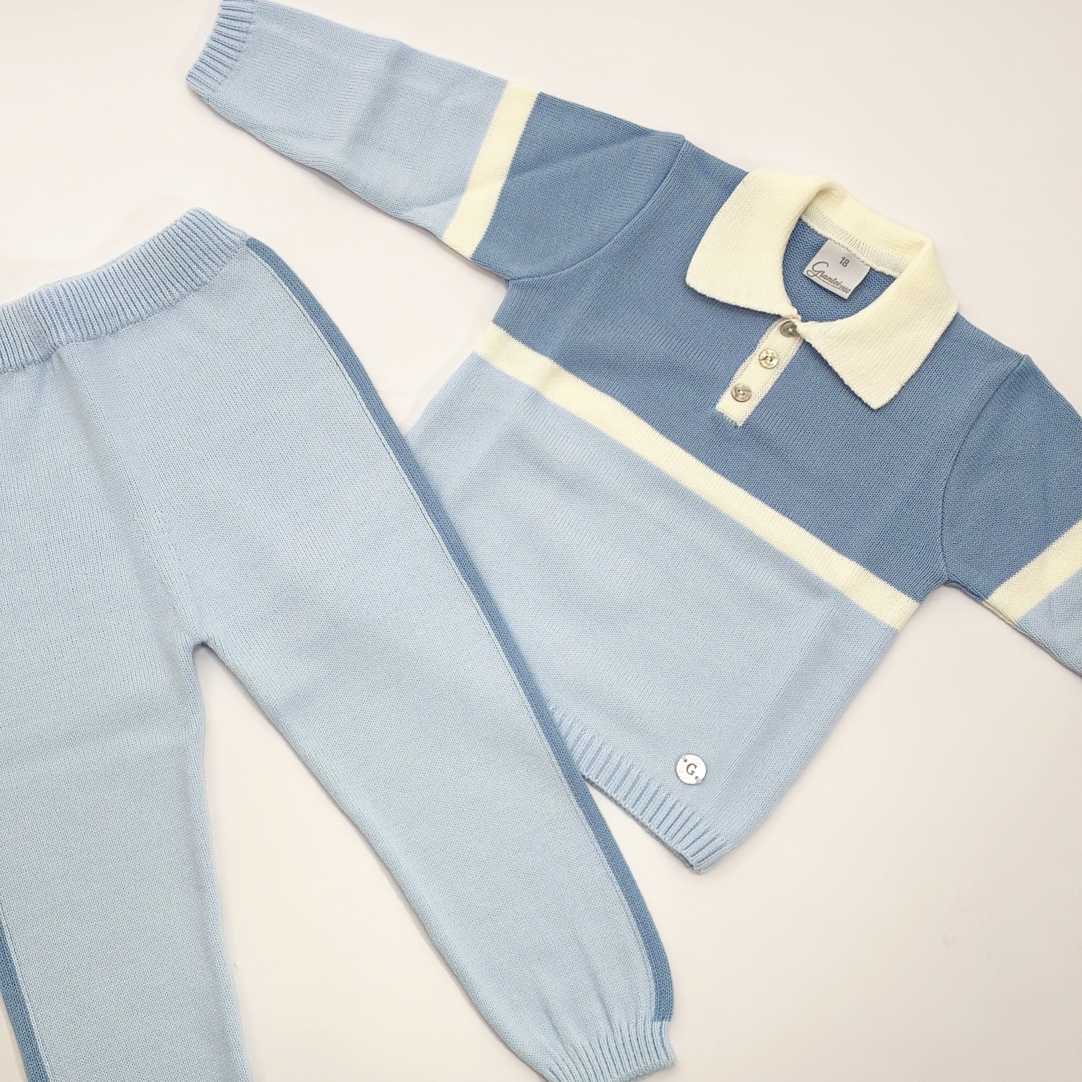 AW25 Granlei Blue & White Panel Collar Trousers Set