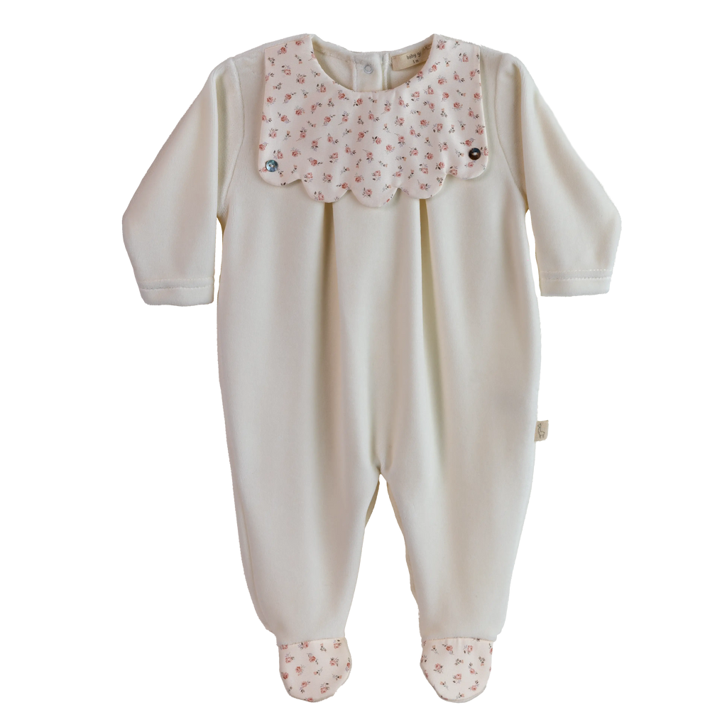 Baby Gi Ivory Velour Floral Scallop Babygrow