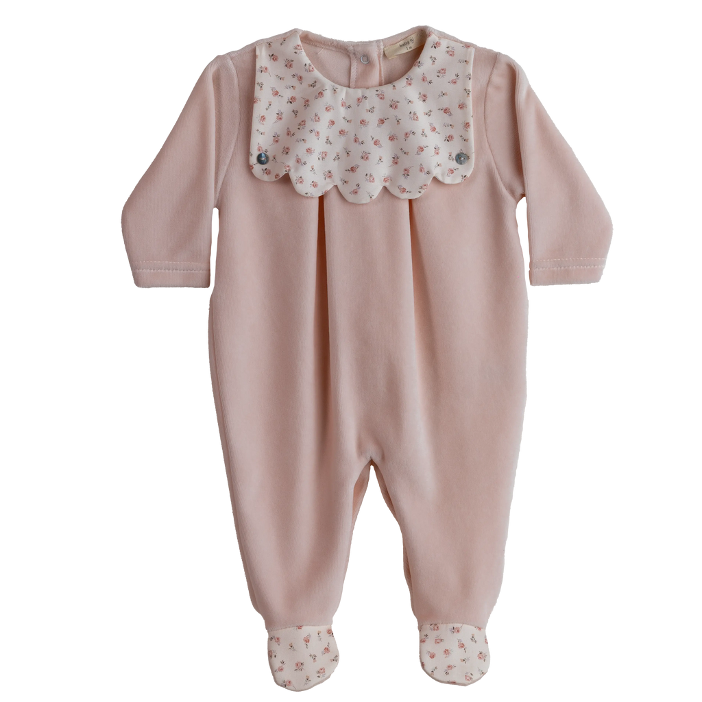 Baby Gi Peach Pink Velour Floral Scallop Babygrow