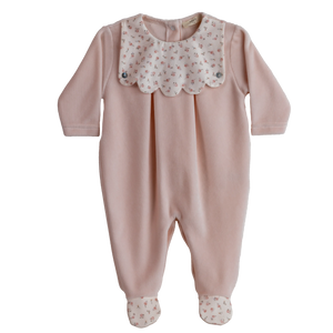 Baby Gi Peach Pink Velour Floral Scallop Babygrow