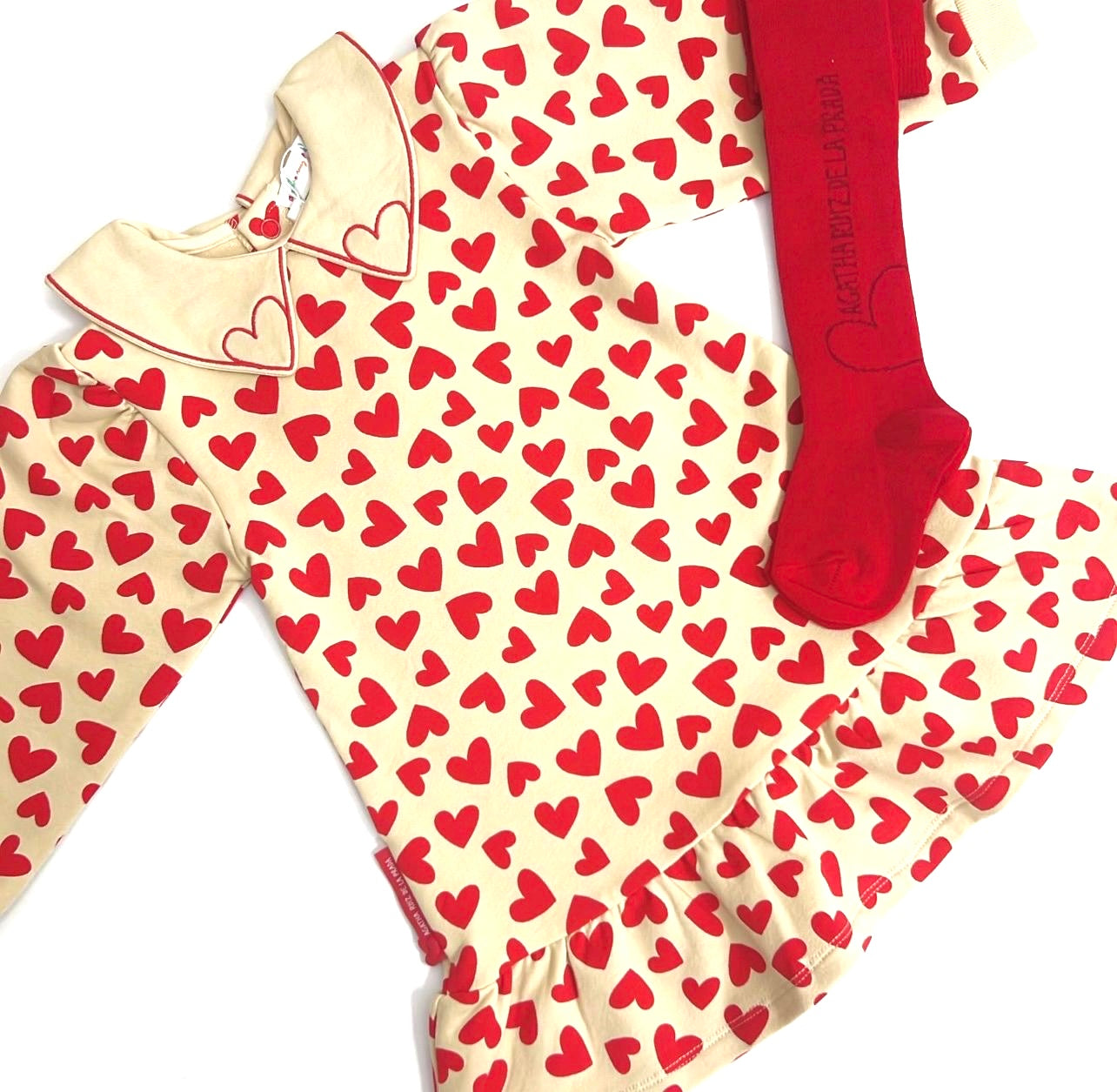 Agatha Ruiz De La Prada Baby Girls Red Hearts Dress With Tights
