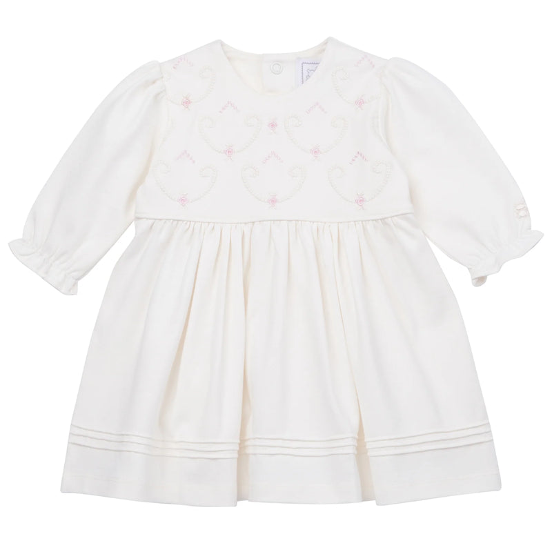 Emile Et Rose HARPER Ivory & Pink Floral Embroidered Dress