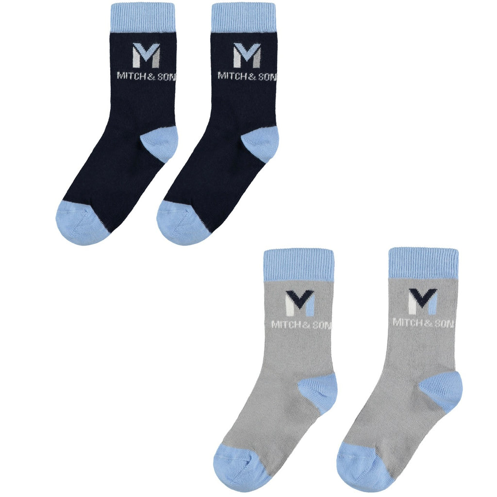 AW23 Mitch & Son PERRY Navy & Light Blue White Grey Logo 2 Pack Of Socks