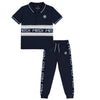 AW23 MiTCH QUEBEC & SHERBROOKE Navy & Light Blue White Logo Tape Polo & Poly Trouser Set
