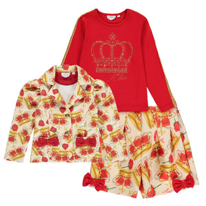 AW23 ADee CLIO & CHARLOTTE Red White & Gold Crown Print Blazer Jacket & Shorts Set