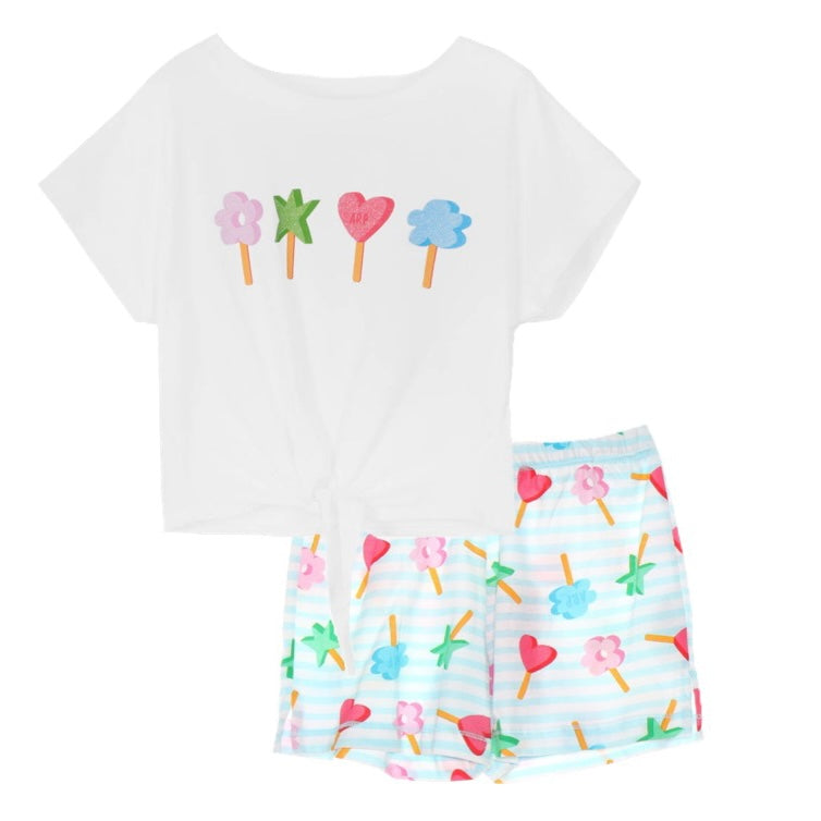 SS24 Agatha Ruiz De La Prada Junior Blue & White Stripe Lollipop Short Set